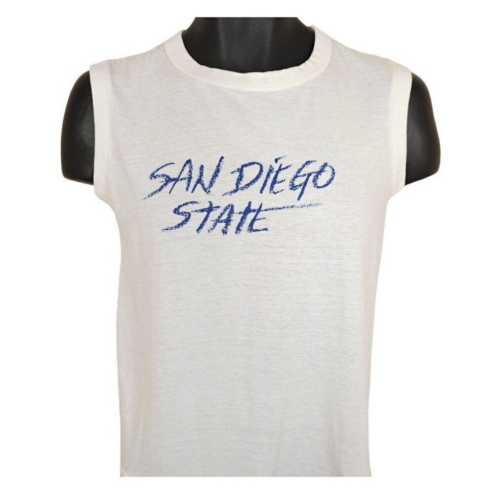Vintage San Diego State Aztecs T Shirt Mens Size XS White 80s NCAA Sleeveless